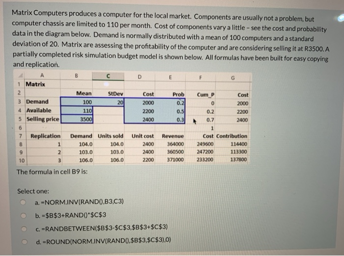 Solved Matrix Computers produces a computer for the local | Chegg.com