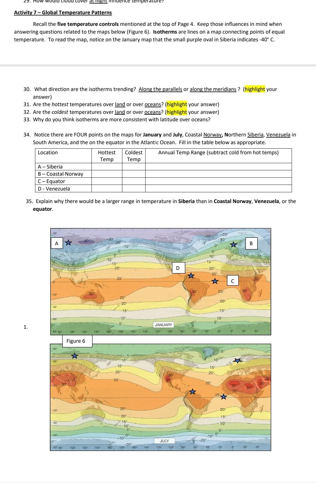 Solved Activity 7 -Global Temperature Patterns Recall The | Chegg.com