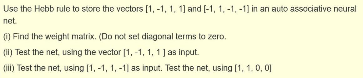 Solved Use the Hebb rule to store the vectors (1,-1, 1, 1] | Chegg.com