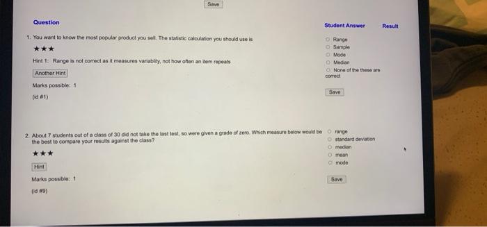 Solved Save Question Student Answer Result 1. You want to | Chegg.com