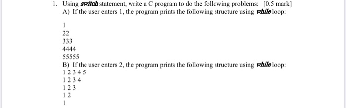 Solved 1. Using switch statement, write a C program to do | Chegg.com
