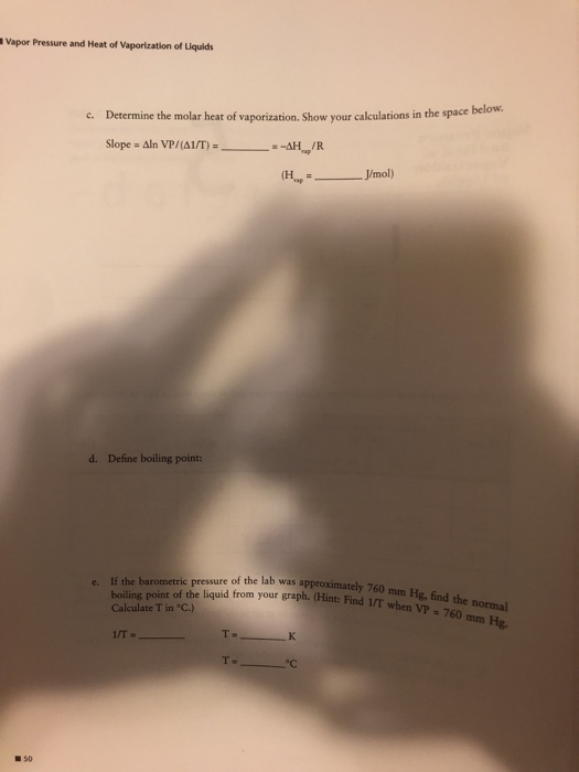 Vapor Pressure And Heat Of Vaporization Of Liquids 5 Chegg 