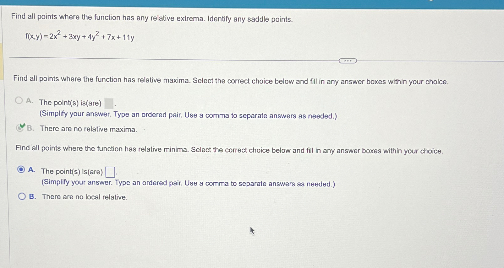 Solved Find all points where the function has any relative | Chegg.com