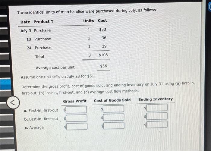 Solved Three identical units of merchandise were purchased | Chegg.com