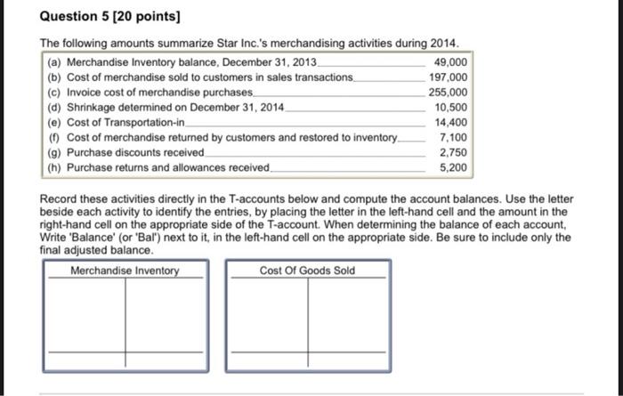 Solved Question 5 (20 points) The following amounts | Chegg.com