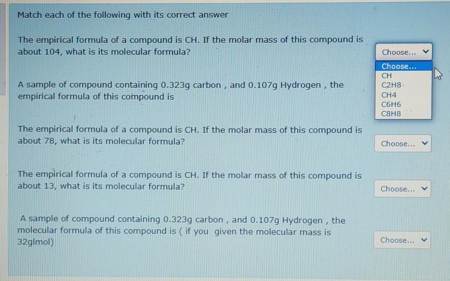 Solved Match each of the following with its correct answer | Chegg.com