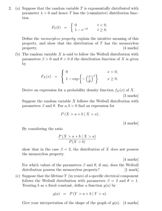 Solved 2. (a) Suppose that the random variable T is | Chegg.com
