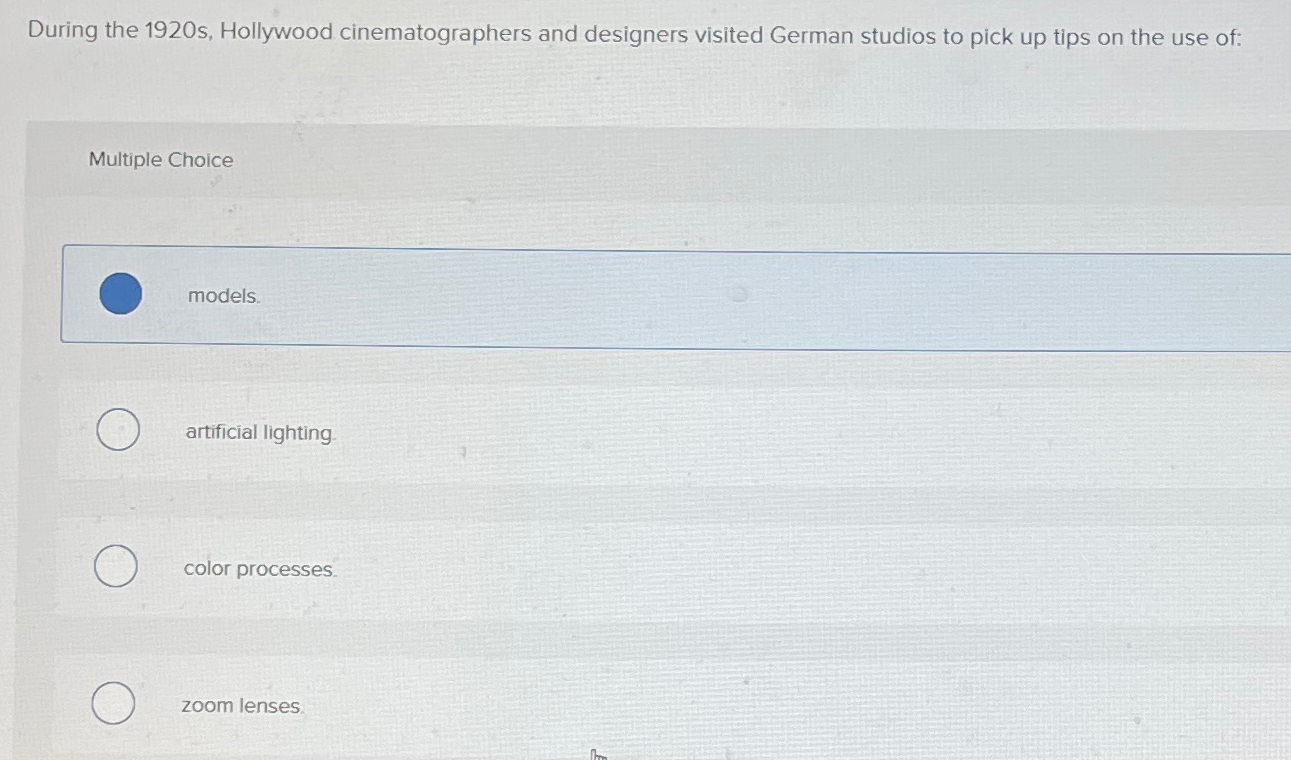 Solved During the 1920s, ﻿Hollywood cinematographers and | Chegg.com