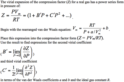 Solved The virial expansion of the compression factor (Z)