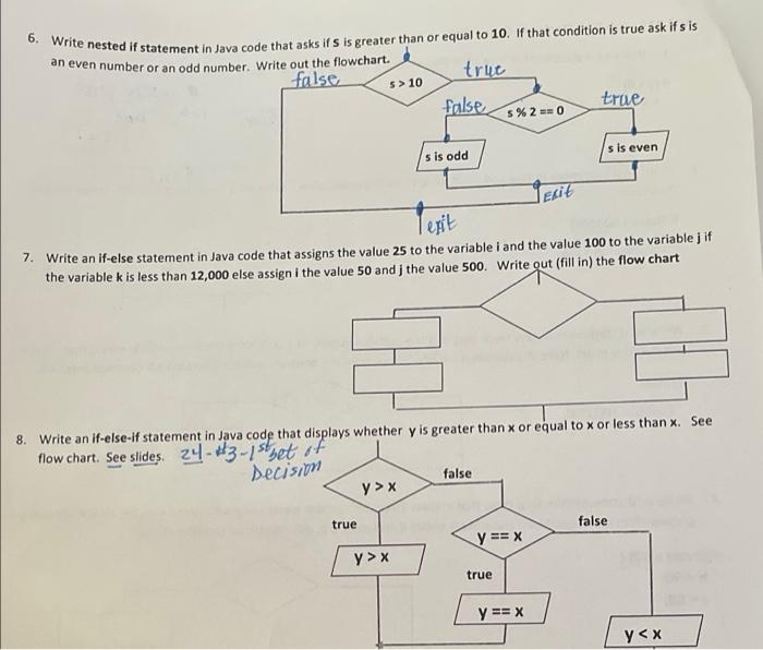 Solved 6. Write nested if statement in Java code that asks