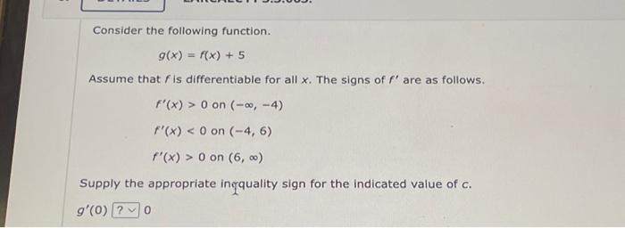 Solved Consider the following function. g(x) = f(x) + 5 | Chegg.com