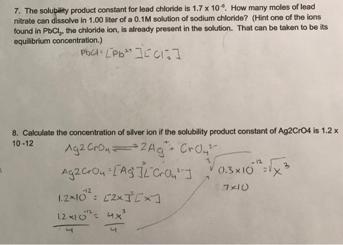 Solved 7. The solubility product constant for lead chloride