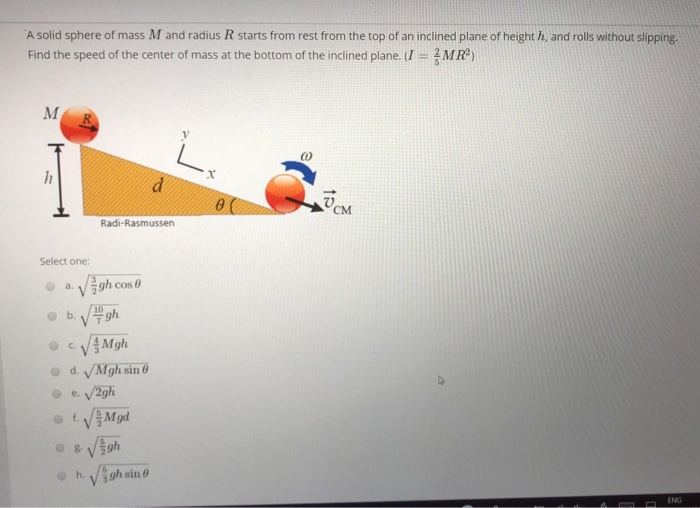 Solved A solid sphere of mass M and radius R starts from | Chegg.com