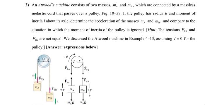 Solved 2) An Atwood's Machine Consists Of Two Masses, MA And | Chegg.com