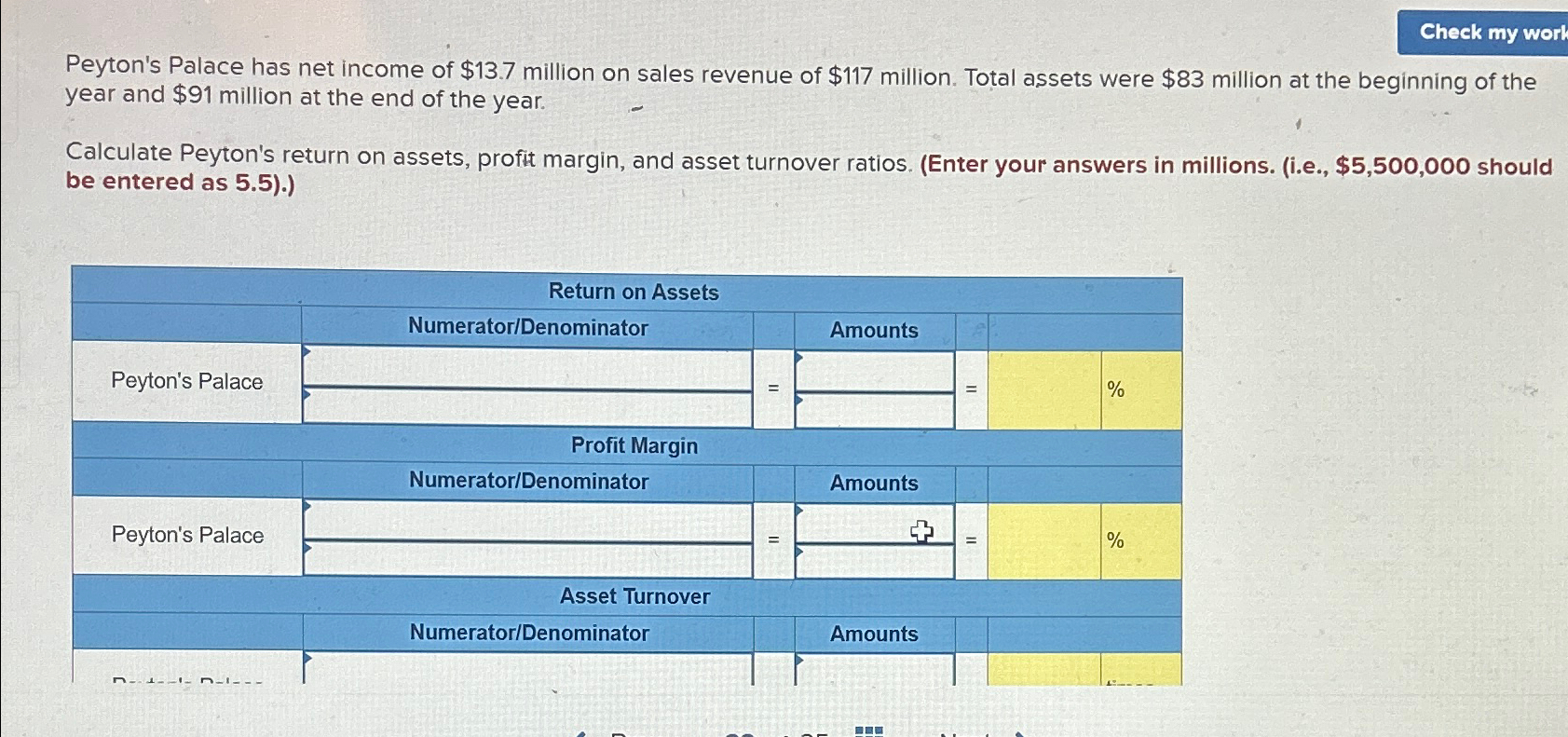 Solved Peyton's Palace has net income of $13.7 ﻿million on | Chegg.com