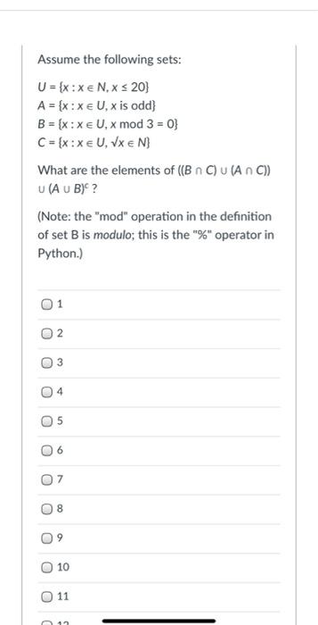 Solved Assume The Following Sets U X Xe N X A Chegg Com