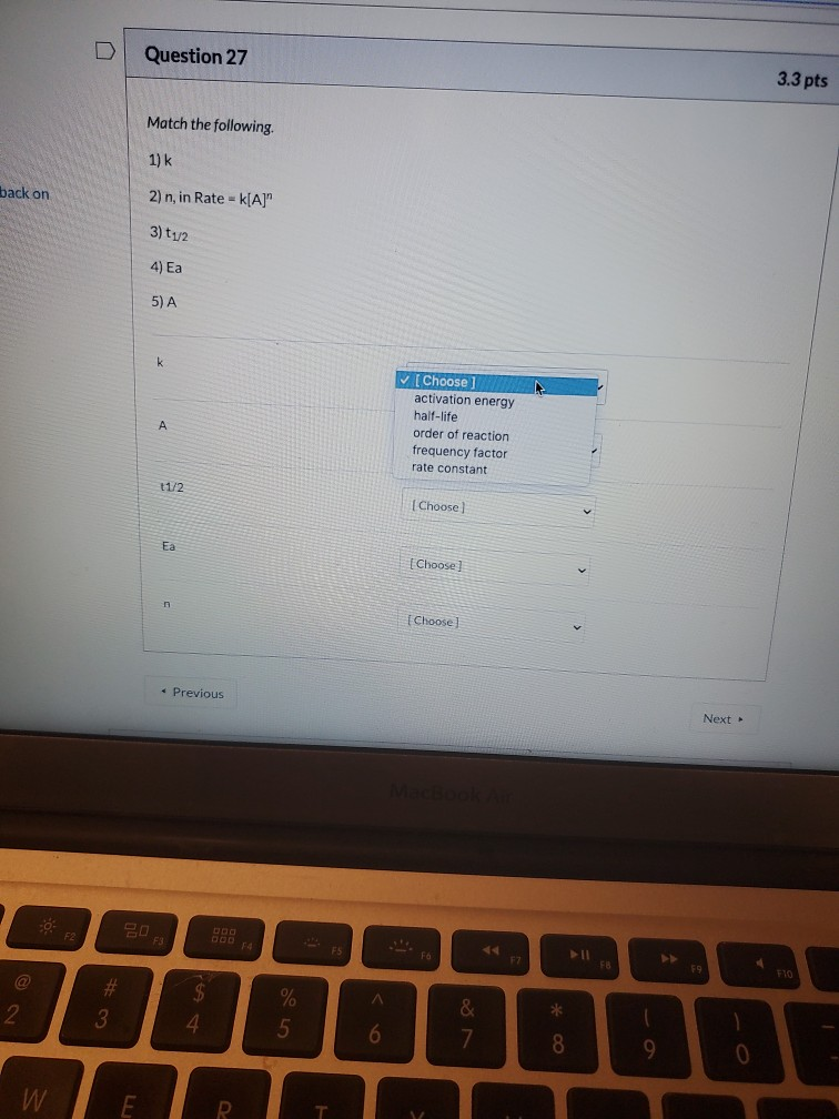 Solved Question 27 3.3 pts Match the following 1) k back on | Chegg.com