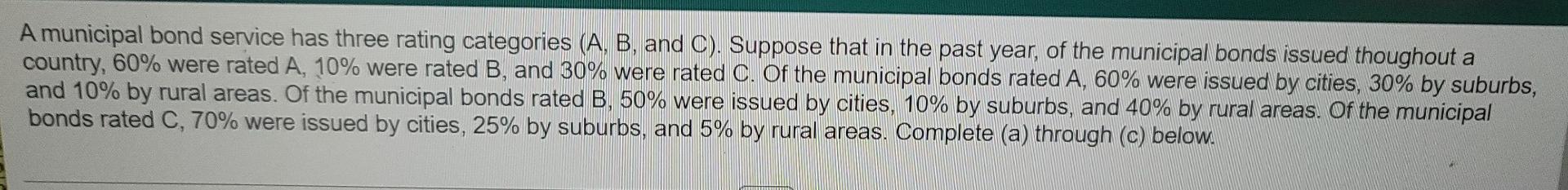 Solved A Municipal Bond Service Has Three Rating Categories | Chegg.com