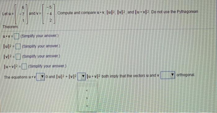 Solved 6 -5 Let us - 7 and v Compute and compare u.v, | u || | Chegg.com