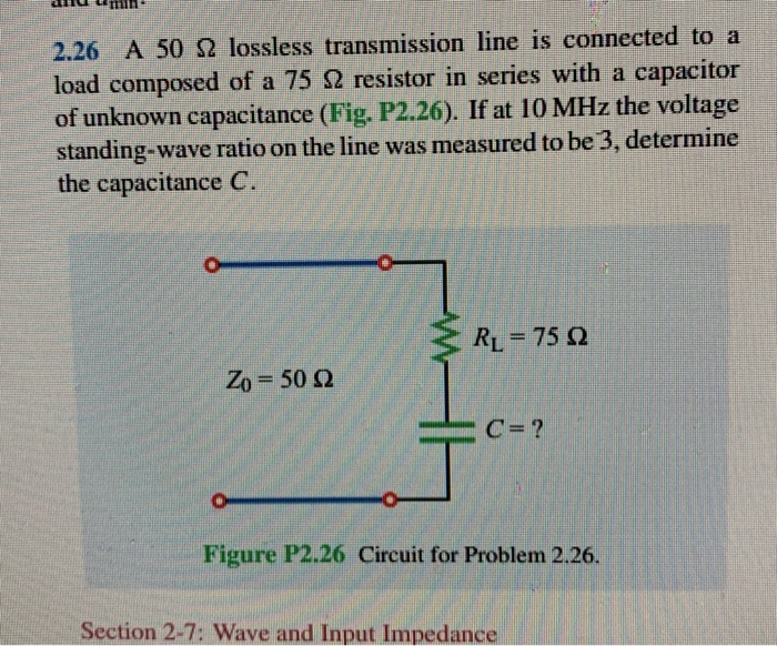 Solved 2.26 A 50 S2 lossless transmission line is connected | Chegg.com