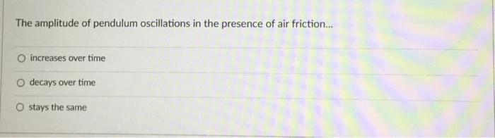 Solved The amplitude of pendulum oscillations in the | Chegg.com