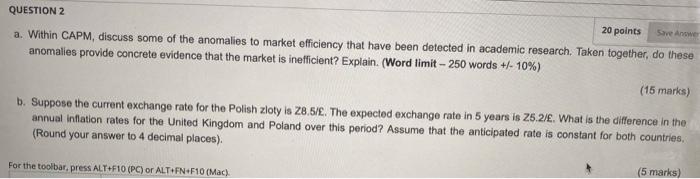Solved QUESTION 2 20 points Save Answer a. Within CAPM, | Chegg.com