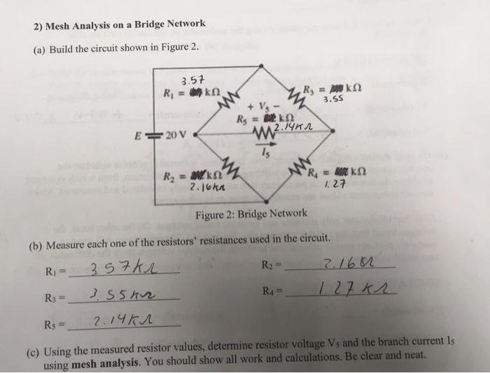 Solved 2) Mesh Analysis on a Bridge Network (a) Build the | Chegg.com