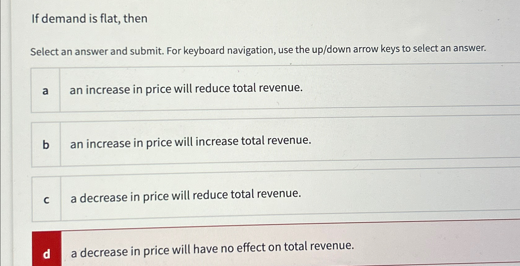 Solved If demand is flat, thena an increase in price will | Chegg.com