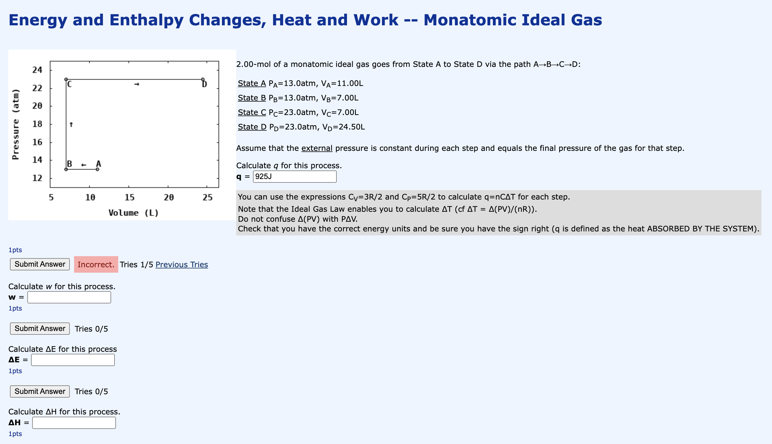 Solved Energy and Enthalpy Changes, Heat and Work -- | Chegg.com