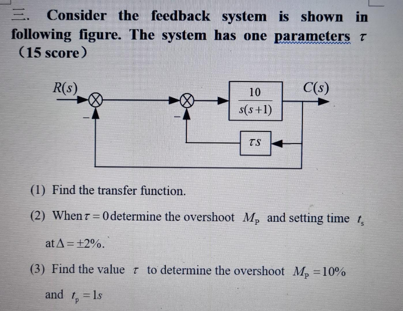 Solved Consider The Feedback System Is Shown In Following | Chegg.com