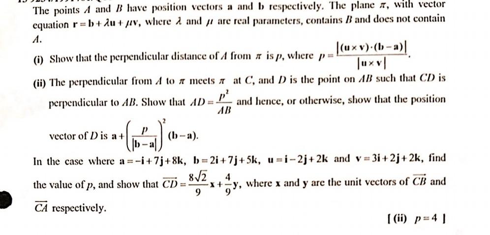 Solved The Points A And B Have Position Vectors A And B | Chegg.com