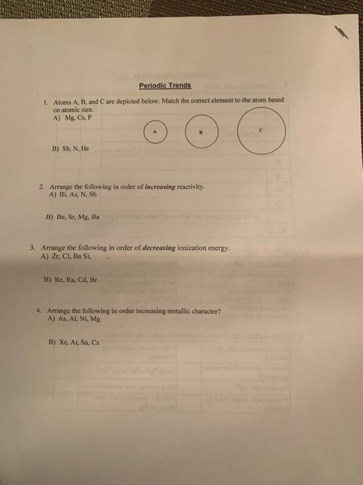 Solved 2. Arrange The Following In Order Of Increasing | Chegg.com