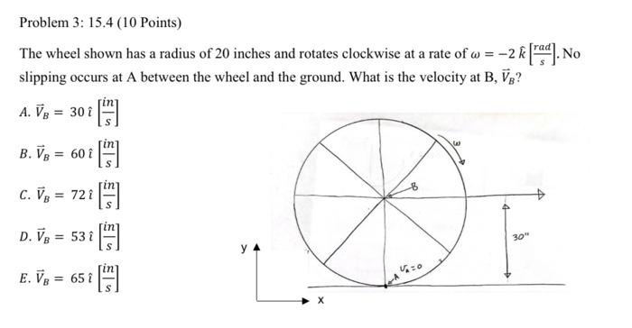 Solved The wheel shown has a radius of 20 inches and rotates | Chegg.com