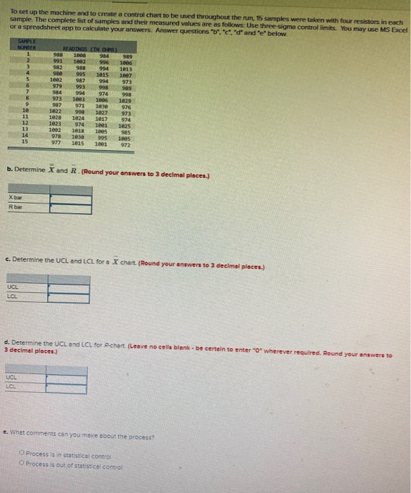 Solved To set up the machine and to create a control chart | Chegg.com