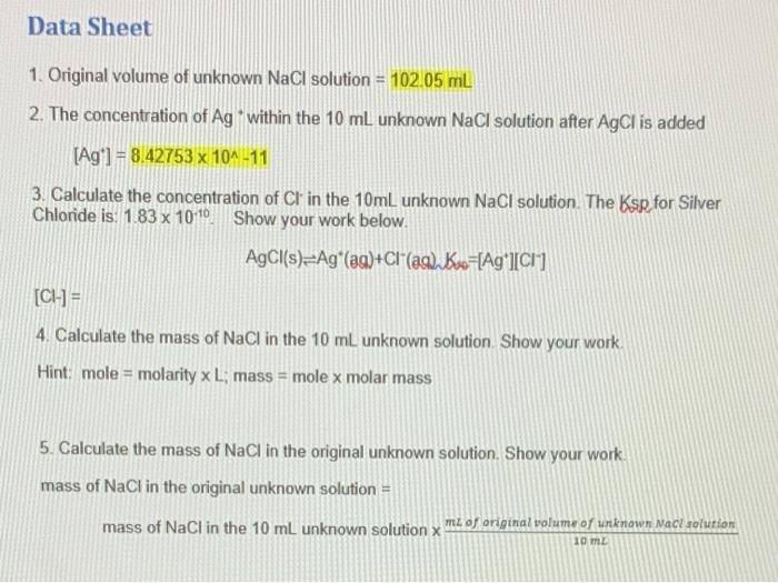 Solved Determine the concentration of an unknown NaCl