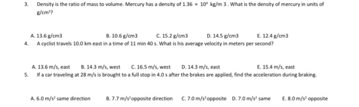 Solved 3. Density Is The Ratio Of Mass To Volume. Mercury 