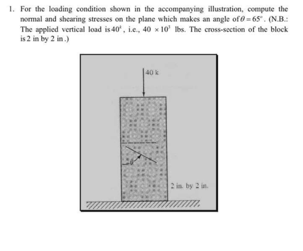Solved 1. For the loading condition shown in the | Chegg.com