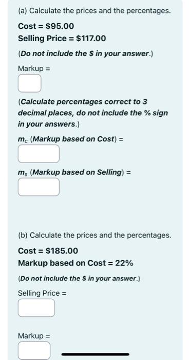 Solved (a) Calculate The Prices And The Percentages. Cost | Chegg.com