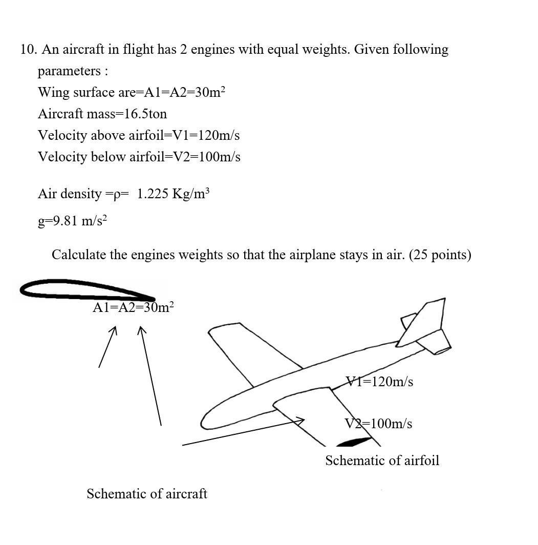 Solved 1. An aircraft in flight has 2 engines with equal | Chegg.com