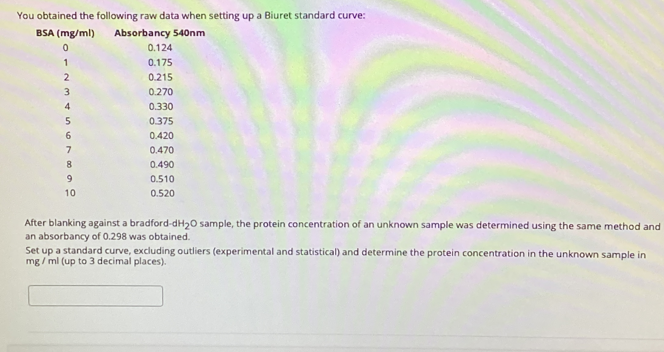 Solved You obtained the following raw data when setting up a | Chegg.com