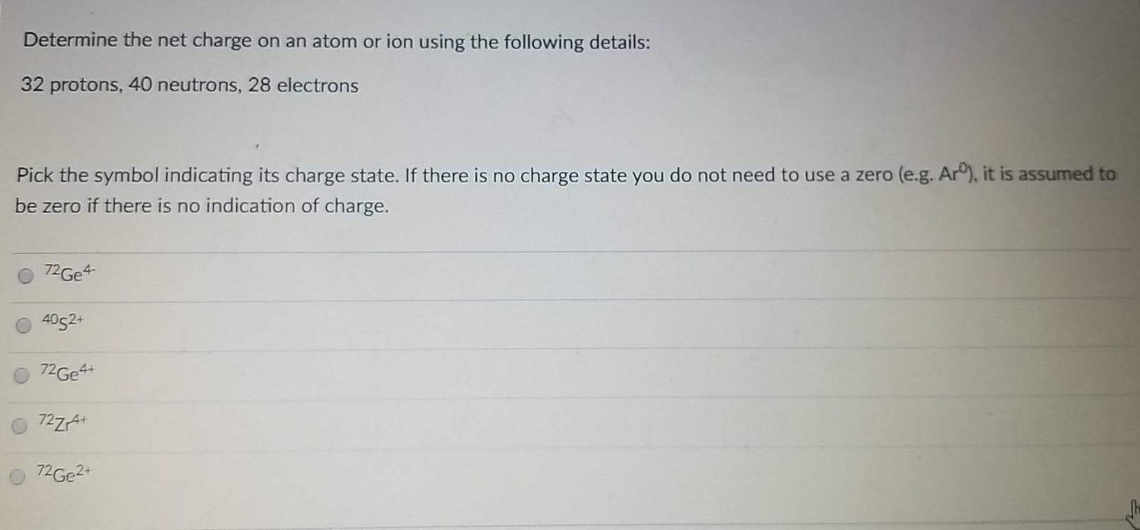 Solved Determine the net charge on an atom or ion using the | Chegg.com
