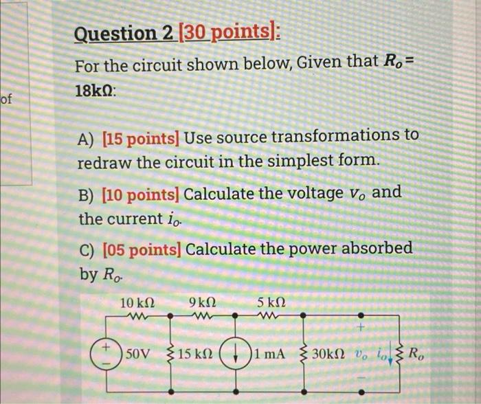 Solved Question 2 (30 Points): For The Circuit Shown Below, | Chegg.com