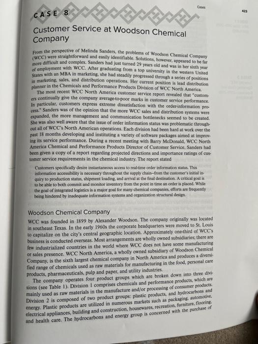 Customer Service at Woodson Chemical Company
From the perspective of Melinda Sanders, the problems of Woodson Chemical Compan