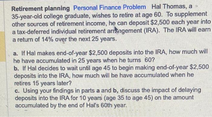 Solved Retirement planning Personal Finance Problem Hal | Chegg.com