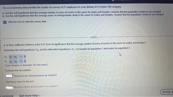 Solved \begin{tabular}{lccccc} Gender & Years of Service & | Chegg.com