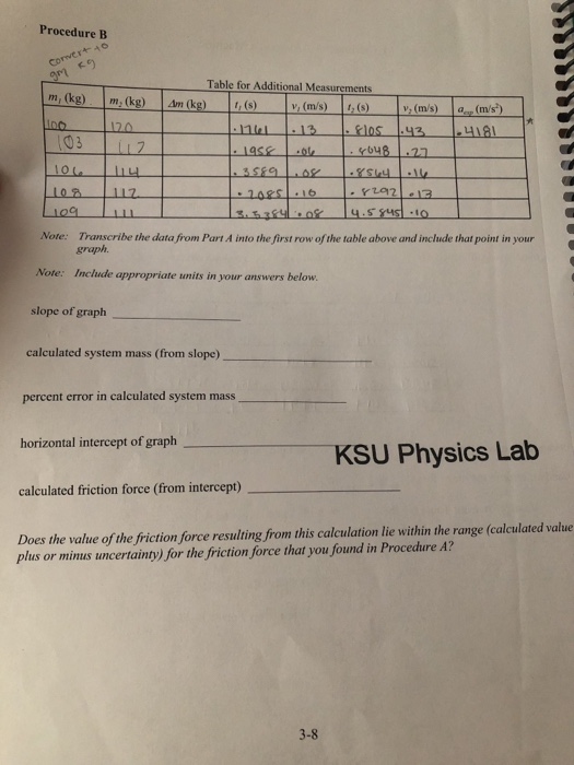 Experiment 3. Atwood's Machine Name Lab Day Time Lab | Chegg.com