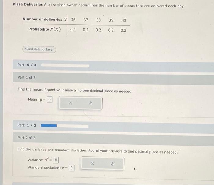 Solved Pizza Deliveries A plzza shop owner determines the | Chegg.com