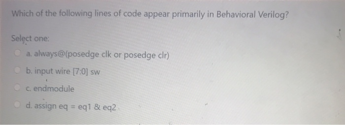 Solved Which of the following lines of code appear primarily | Chegg.com