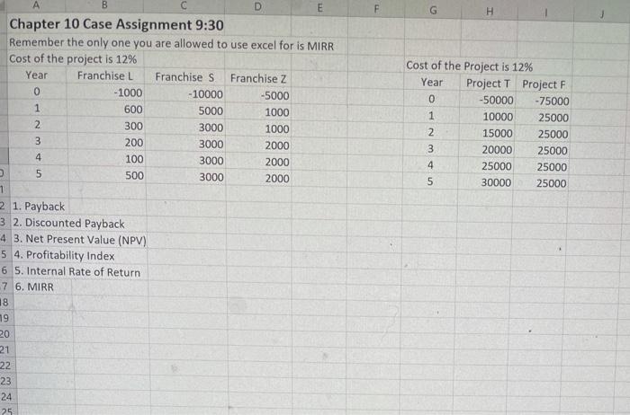 Solved F G H Cost Of The Project Is 12 Year Project T Chegg Com