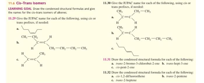 Solved 11.6 Cis-Trans Isomers LEARNING GOAL Draw The | Chegg.com